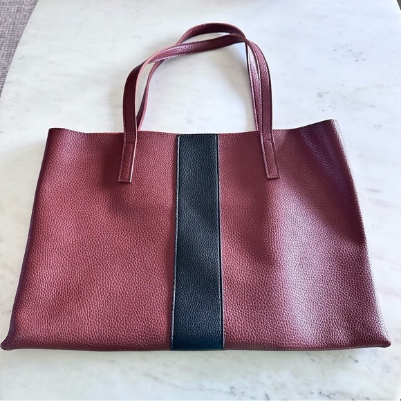 Vince Camuto Dark Brown and Black Minimalist Vegan Leather Shoulder Tote NWOT - Picture 1 of 4